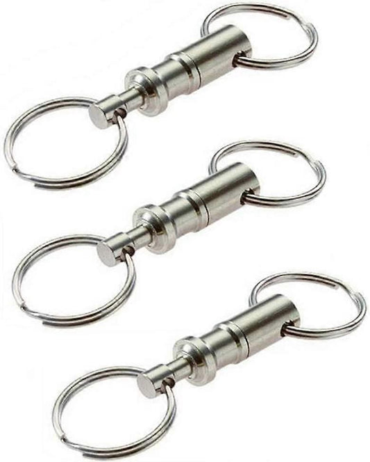 Detachable Pull Apart Silver Key Rings Keychains-Heavy Duty Dual Key Ring Pull Apart Snap Lock Holder with Split Rings (3 Pack)